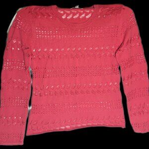 Red Cotton open knit Long Sleeved Sweater